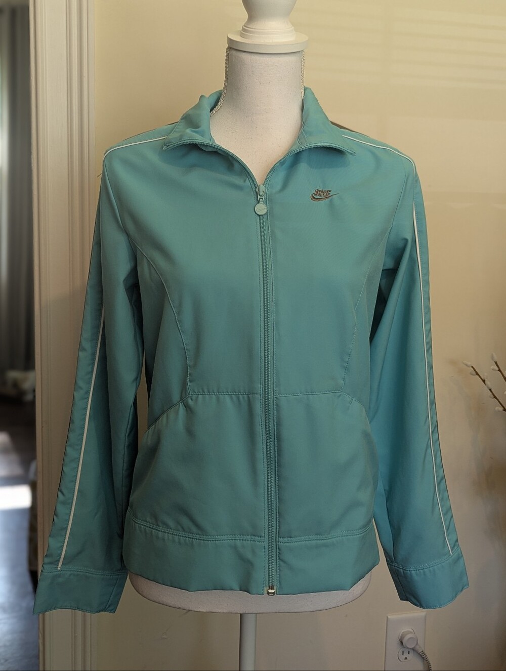 Nike Vintage Retro Aqua Track Jacket Gray Stripe Size S